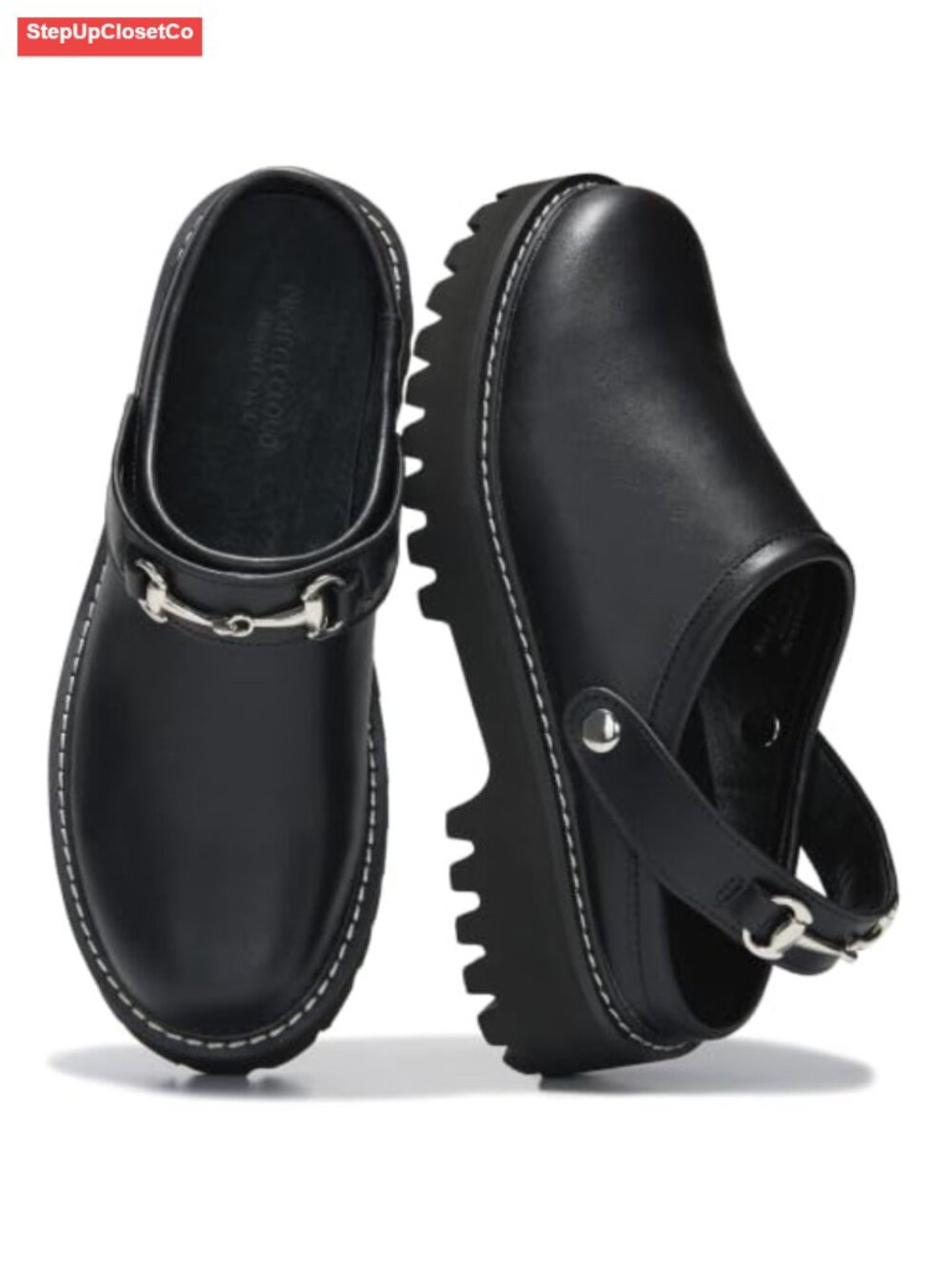 Genuine Leather Platform Clogs Slingback Mules Lug Sole